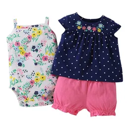 Moda favorita da moda Baby Girl Roupos 100% algodão verão Roupas de bebê Conjunto de camisetas Bodysuitpants Cartoon Impresso LJ201223