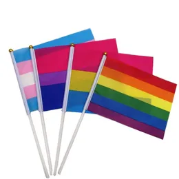 Rainbow Pride Flag Small Mini Hand Håller Banner Stick Gay LGBT Party Decorations Supplies For Parades Festival SN4696