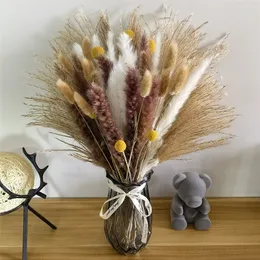 66pcs Dried Pampas Grass Decor Real Reed Grass Fluffy Dry Flowers Wedding DIY Bohemian Natural Bouquet For Home 220406