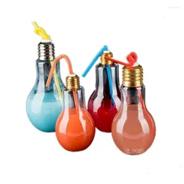 Nail Art Equipment 1pc Creative Bulb Water Bottle Brief Fashion Cute Milk Juice Light Shape Cup Party Plastic Prud22