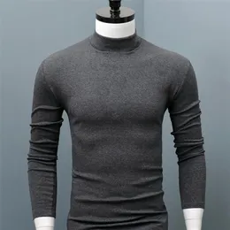 Men camisa suéter de cor sólida colar de meia alta colarinho casual de manga longa Mantenha quente camisa apertada masculino para homens roupas interiores desgaste 2xl 220817