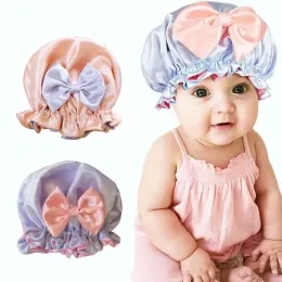 Dubbel lager stor b￥gknut s￶mn natt m￶ssa satin h￥r skydd hatt baby flickor turban barn solid headwrap s￶mn motorhuven