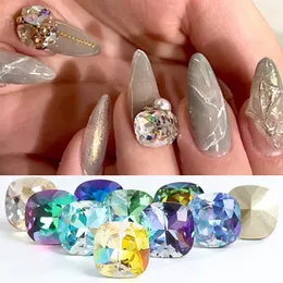 10Pcs 8mm Square Laser Colorful Glitter For Nails Diamond Rhinestones Decoration Kuromi Nail Charm Aurora Stone Korean Nail Part