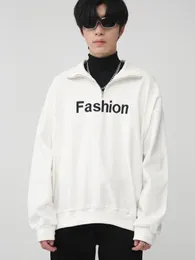 Men's Hoodies & Sweatshirts Men Clothing 2022 Autumn Lapel Half Zipper Sweatshirt Trendy Fashion Loose Letter Print Korea Streetwear Sweatsh
