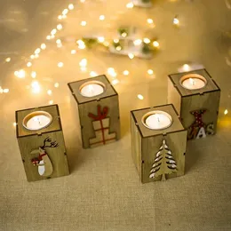 Creative Christmas Wood Christmas Tree Gift Box Lettera Elk Candle Holder Candlestick B0823