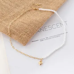 Chokers Korea Pearl Love Pendant Necklace Simple Trendy Asymmetric Clavicle Chain Punk Choker Woman Goth Jewelry Wholesale Heal22