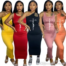 Summer Bodycon Dress for Women Solid Color Vest Sleeveless Maxi Dresses Ladies mode U Neck Letter Tryckt kjol