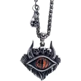 Personality Titanium Steel Retro Satan Devil's Eye Pendant Necklace Men's Trendy Hip-Hop Skull Jewelry Accessories Gift