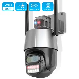 8MP 4K Outdoor Wifi Camera with Anti-theft Siren Alarm Dual Lens 8X Zoom PTZ Speed Dome Camera Ai Auto Tracking CCTV IP Camera