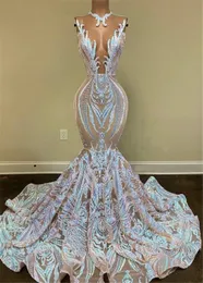 2022 Sexy Sparkly Cekiny Olive Green Mermaid African Prom Dresses Czarne Dziewczyny Klejnot Neck Illusion Long Graduation Sukienka Plus Rozmiar Formalne Suknie Wieczorowe