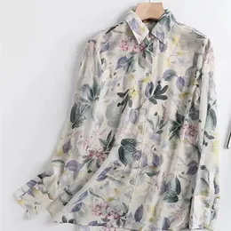 Tangada kvinnor retro blommor tryck chiffon blus långärmad chic kvinnlig casual lös skjorta blusas femininas 4c19 220511