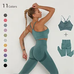 2Pcs Nahtlose Gym Sets Fitness Sport Anzüge Kleidung Hohe Taille Booty Leggings Sport-Bh Laufen Sportlich Tragen Yoga Sets 220517