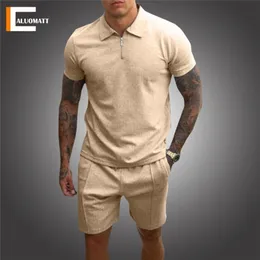 Momento de pistas masculinas sets masculinos de 2 peças de verão masculino casual pólo pólo shirtshort fitness jogging respirável cenário de roupas esportivas 220826