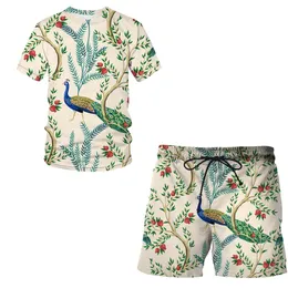 Fall Men Tracksuit 3D T-Shirt Flower Bird and Plant ilustracja mody Sports Streetwear Owwony męskie spodnie luźne szorty 220624
