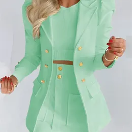 Womens Spring and Autumn Jacket skirt Twopiece Solid Color Puff Sleeve Suit Skirt Set Fashion 220801