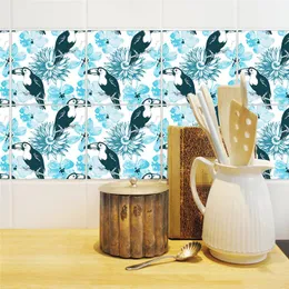 Wall Stickers YRHCD Creative Sunflower & Toucans Oil-proof Tile Sticker For Kitchen DIY Waterproof Decal Background Decor
