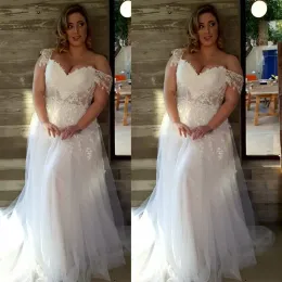 2022 Wspaniałe sukienki ślubne plus size ślubne suknia ślubna z pasków na ramię koronkowa aplikacja zamiatanie pociągu na zamówienie plażowy kraj vestido de novia 403 403