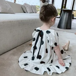 2022 New Summer Girls' Dress Fashion Bow Puff Sleeve Polka Dot Party Princess Dress Cute Children's Baby Kids Girls Clothing