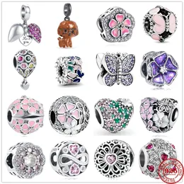 Ciondolo in argento sterling 925 rosa Ti amo Zampa Farfalla Clip Perline fiore Perline Pandora Charms Bracciale Accessori gioielli fai da te