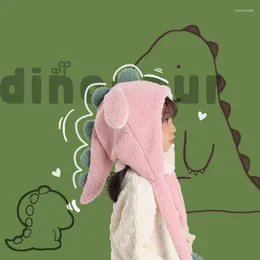 Beanie/Skull Caps Sciarpa per bambini Cappelli Paraorecchie Autunno Inverno Cute Cartoon Dinosaur Plus Velvet Warm Antivento Kid CapsBeanie/Skull Elob22