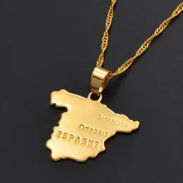 Pendant Necklaces Anniyo Spain Map & Necklace Chain For Women Men Gold Color Jewelry ESPAGNE #007110Pendant