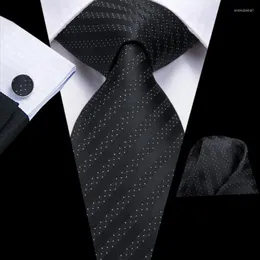 Bow Ties Black White Striped Silk Wedding Tie For Men Handky Cufflink Gift Necktie Fashion Designer Business Party Dropshiping Hi-TieBow Ene