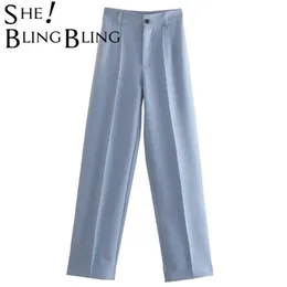 Shingblinging Women Pant Traf Casual High Waist Chic Office Ladies Kvinnlig Elegant Svart Straight Suit Pants Byxor 220325