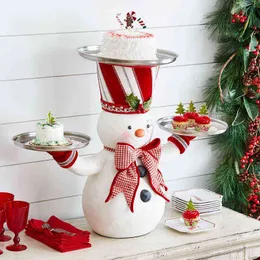 Pre-sale Christmas Santa Snack Plate Snowman Snack Tray With 3 Trays Resin Snack Tray New Year Desktop Table Decoration Dropship L220531