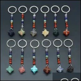 Key Rings Jewelry Natural Chakra Quartz KeyChain 7 Chakras Chain Holder Merkaba Star Crystal Pendant Keyring For Car Ryggs￤ck Yoga Reiki Gif