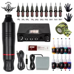 Tattoo Guns Kits Machine Power Supply Rotary Pen With Cartridges Needles Permanent Makeup For Beginners Artist 220909
