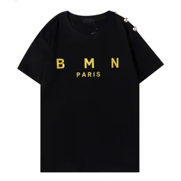 夏 2022 パリのファッションデザイナーのハイエンドの女性の Tシャツスリーブ Tシャツレディースボタン Balmaim プリント原宿メンズカップルスタイルの綿シャツ丸襟