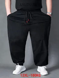 Herrbyxor plus storlek 12xl 180 kg stora mäns 8xl 9xl 10xl sommar hög midja lösa svarta elastiska svettbyxor 56 58 60men's