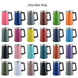 Taza de cerveza de 24 oz Tazas de cerveza de hielo de acero inoxidable Taza de vaso de viaje con aislamiento al vacío de doble pared con mango por mar BBB15442