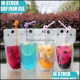 Estados Unidos 100 pcs Limpar Bebidas Bolsas Bolsas Fosco Zíper Stand-up Saco De Beber Plástico Com ST Holder Reclosable à prova de calor