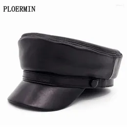 PU skórzana czapka wojskowa moda Octagonalne Gorras Snapback czapki żeńska Casquette Beret British Style marka dla mężczyzn szerokie grzbiety delm2