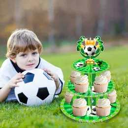 ボーイズスポーツサッカーテーマケーキバースデーパーティー用品使い捨て3層ケーキスタンド