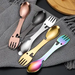 Portabel Multi Tool Flatware Can Opener Camp Spork Cutery redskapsredskap Picknick rostfritt stål gaffel gaffel lx4980