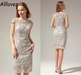 Lace Jewel pescoço mangas da tampa Mãe dos vestidos da noiva elegante bainha da bainha do joelho de joelho zíper de volta às mulheres femininas