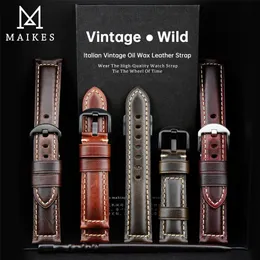 Retro Genuine Leather Watch Strap Oil Wax Cowhide band Bracelet Belt 18 20 22 24mm Women Men Brown Smart Band 220507