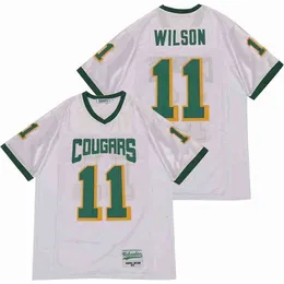 C202 Men High School Cougars Collegiate Jersey 11 Russell Wilson Football Stitched and Brodery Team Away White Breattable Top Quality On Sale