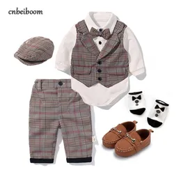 Småbarns killar Kläder Set Spring Baby Bomull Plaid Barn Kid Kläder Passar 5PCS Födelsedagsfest Kostym 1 2 3 Årgåva 220326