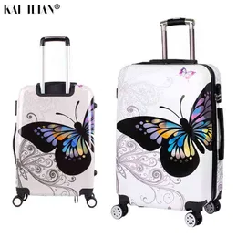 '’’ Suitcale on Wheels Женщины Travel Travel Trolley Rolling Luggage Double Face Butterfly Fashion Student Spinner Cabin J220708 J220708