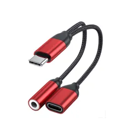 2 in 1 Charger And Audio Type C Cables Earphone Headphones Jack Adapter Connector Cable 3.5mm Aux Headphone For Android Phones