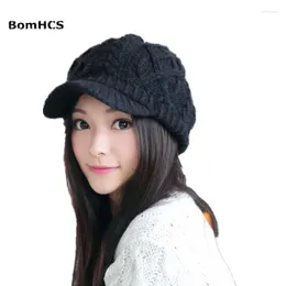 BERETS BOMHCS 여성용 베레모 겨울 두꺼운 따뜻한 따뜻한 순수 수제 모자 캡스 베레 DELM22