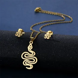 Zodiac animal snake necklace personality fashion simple stainless steel Pendant stud earrings set clavicle chain jewelry unisex