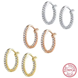 Hoop Huggie ZEMO 925 Sterling SliverCopper Orecchino Donna Crystal CZ Rotondo In Oro Rosa Cerchio di Colore Gioielli Femminili di Lusso