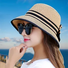 Muchique Paglietta per donna Summer Sun Wide Brim Beach s Girl Outside Travel Berretto di paglia Cappello casual con fiocco B7847 220526