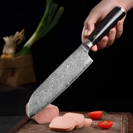 Нож Santoku News Damascus нержавеющая сталь 67 слои японские кухонные ножи кованые шеф -повар.