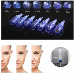 1 3 5 7 9 12 36 42 Nano Pin Dermapen Tips Rechargeable Wireless Dr Pen A6 Needle Cartridge Drop Permanent Makeup Needles