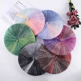 2021 Nya vinterflickor Leisure Wool Soft basker damer Färg Tiedye Printing Beret Round Neck Pumpkin Hat J220722